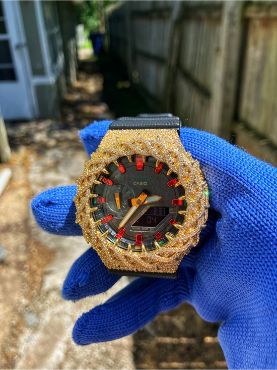 G-Shock Other - BUSSDOWN Gold Moissanite Custom G-Shock – Red & Black Colorway